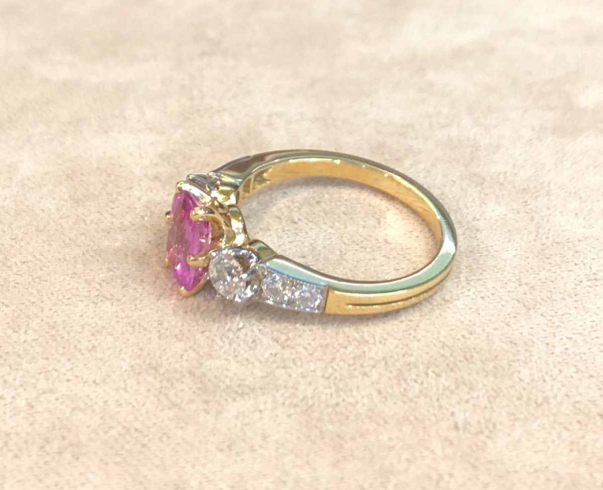 Bague Ligne Saphir Rose Et Diamants-photo-3