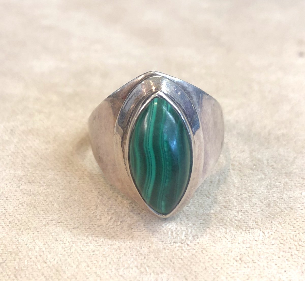 Silver Ring With Malachite