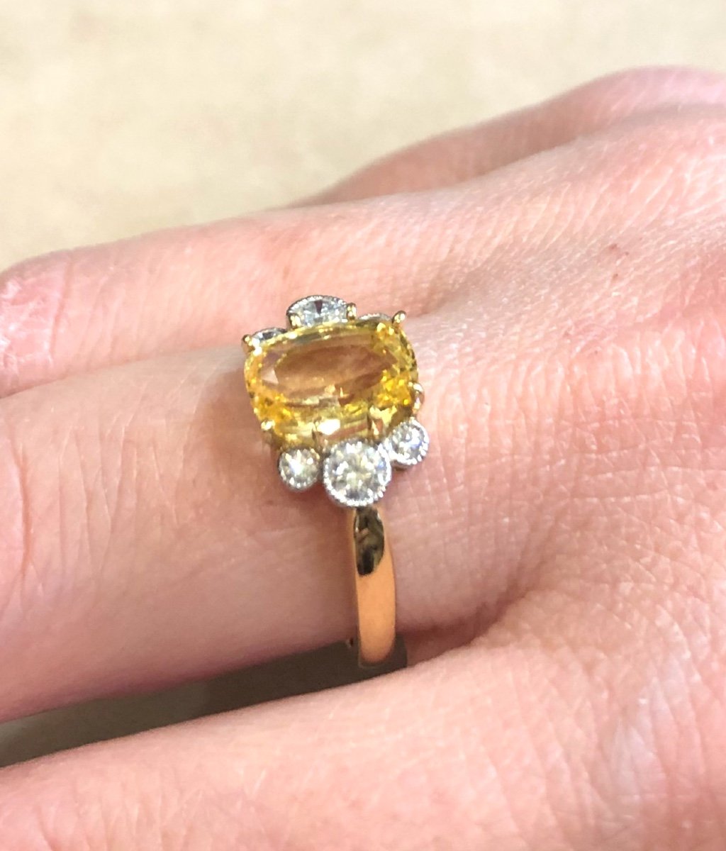 Bague Saphir Jaune Et Diamants-photo-2