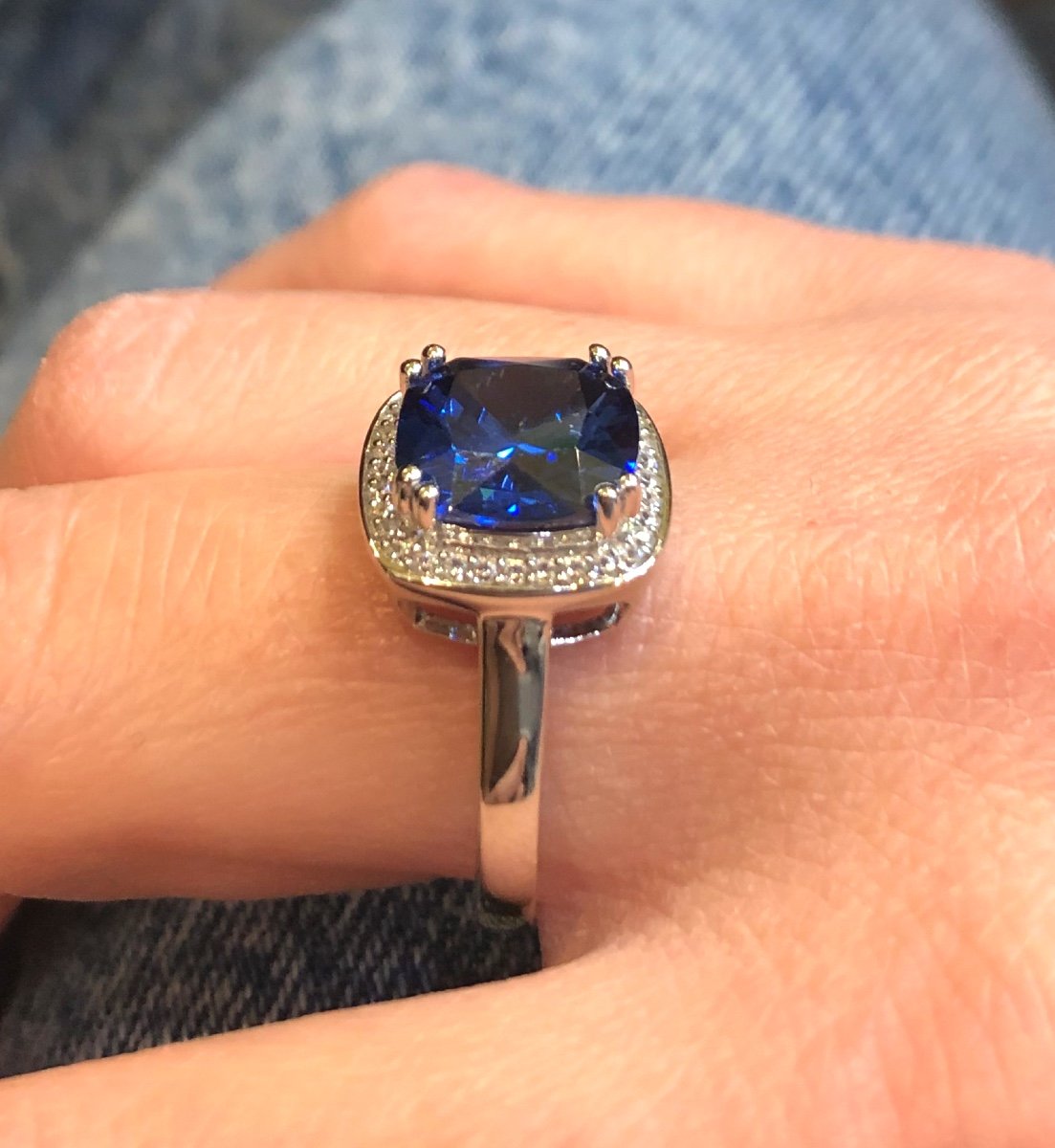 Bague Pierre Bleue Et Zircons-photo-2