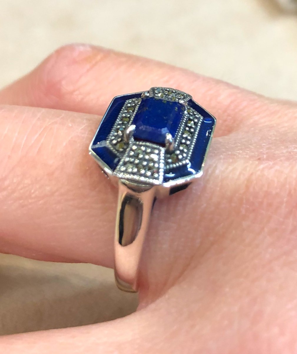 Bague Argent Lapis Lazuli Et Marcassites-photo-2