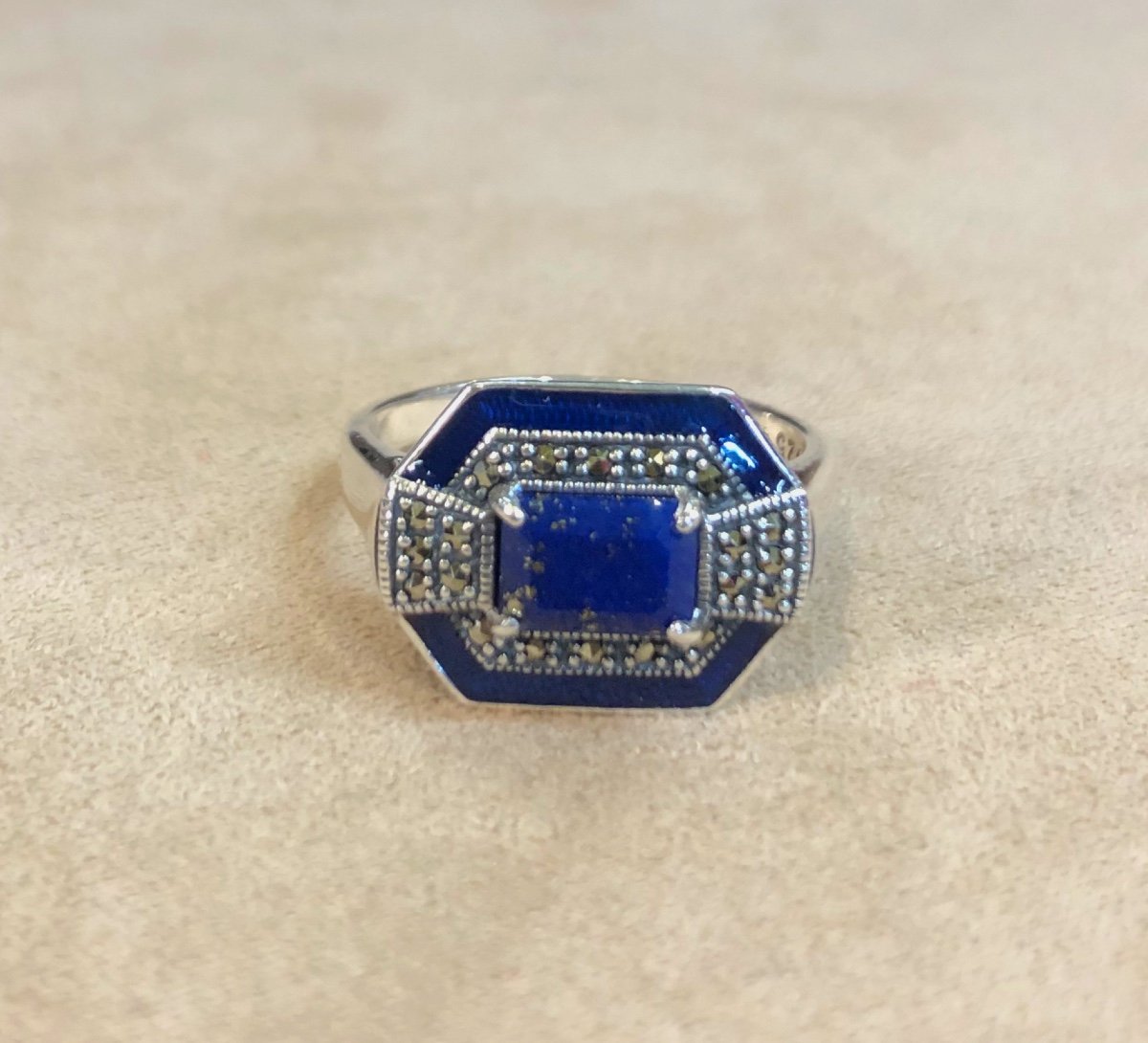 Silver Ring Lapis Lazuli And Marcasite