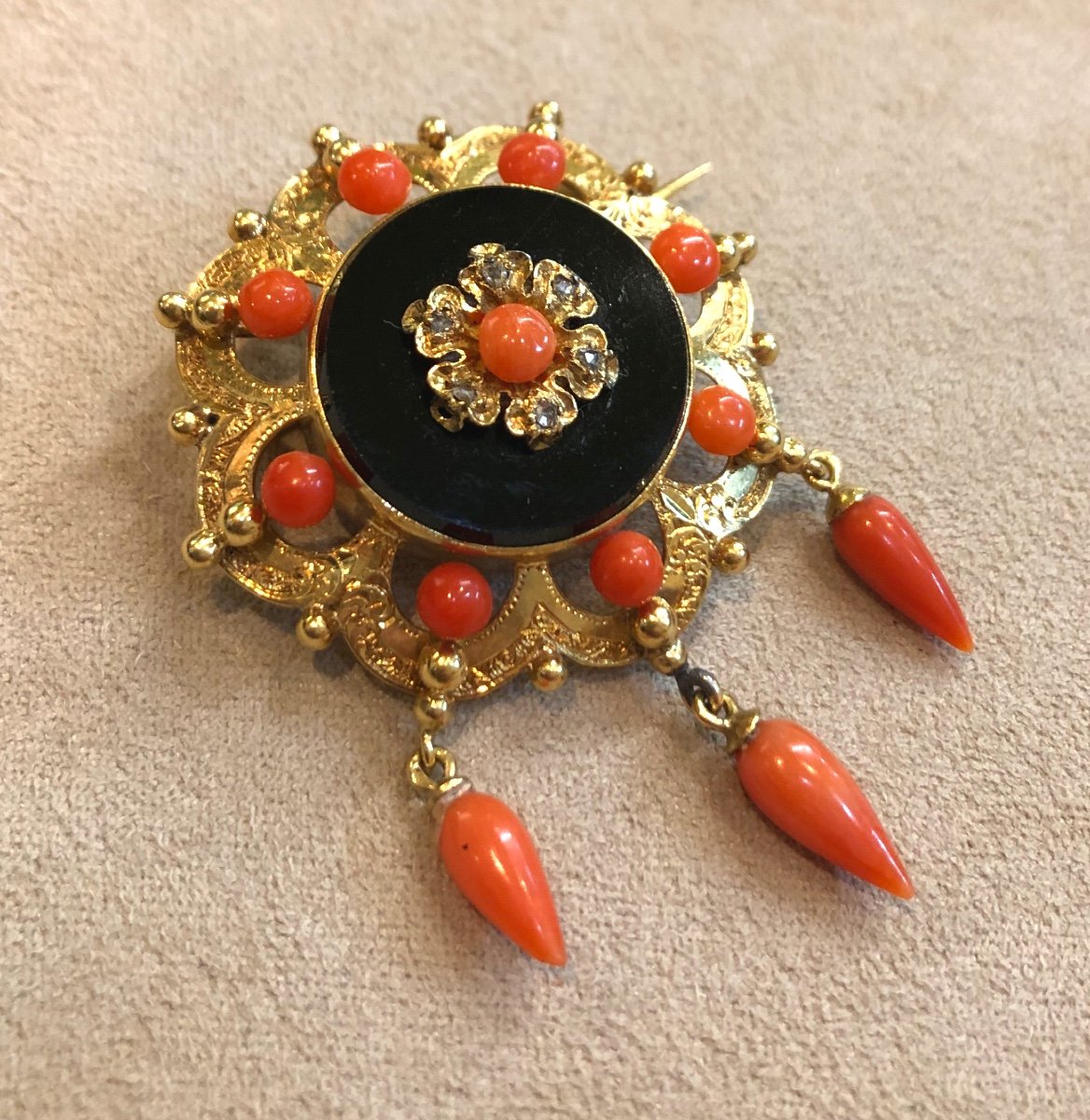 Broche Corail Et Onyx-photo-2