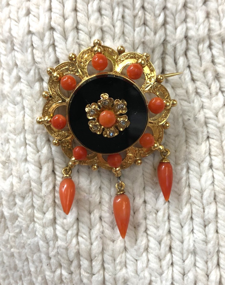 Broche Corail Et Onyx-photo-1