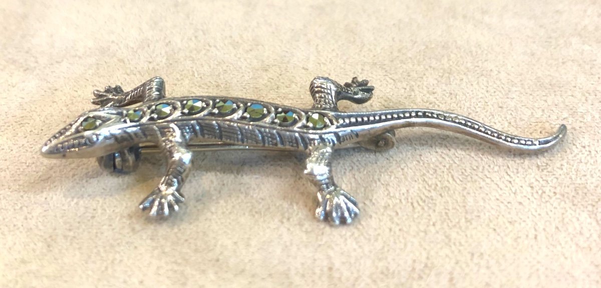 Broche Lézard En Argent Et Marcassites-photo-2