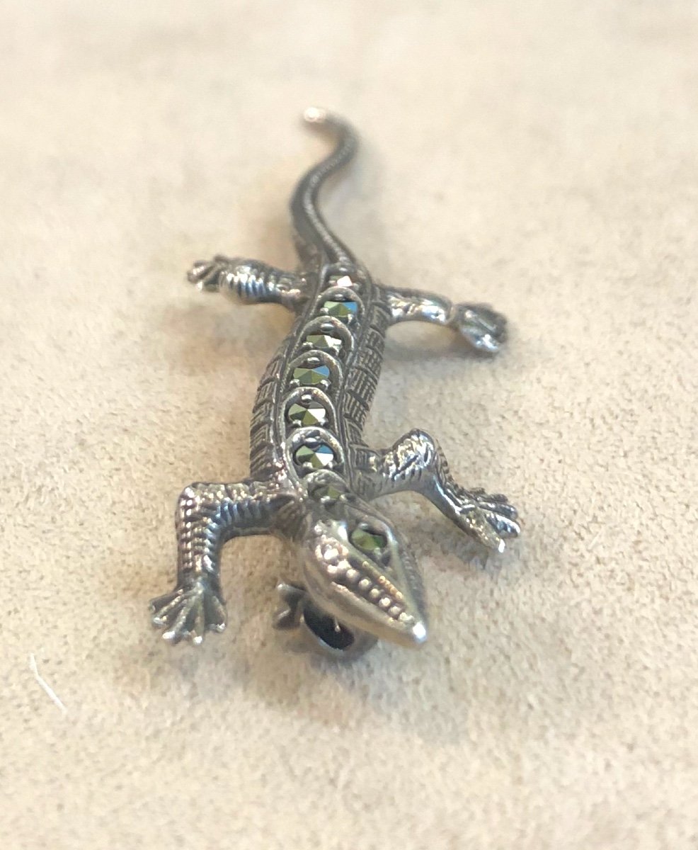 Broche Lézard En Argent Et Marcassites-photo-4