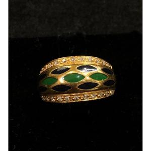 Enamel And Diamond Ring