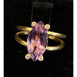 Amethyst And Diamond Navette Ring