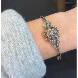 Napoleon III Rose Diamond Bangle Bracelet 