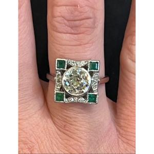 Art Deco Emerald Diamond Ring 