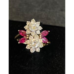 Bague Fleurs Rubis Et Diamants 