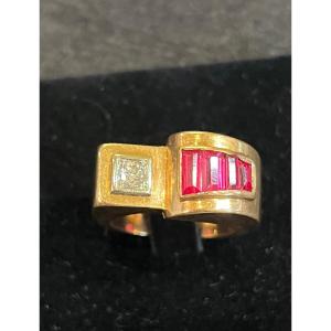 Ruby Diamond Tank Ring 