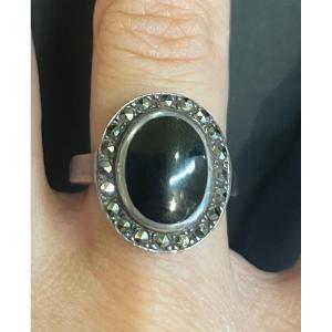 Marcassites Oval Email Ring