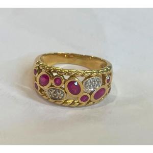 Bague Bandeau Rubis Et Diamants