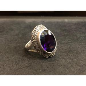 Bague Argent Pierre Violette