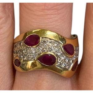 Bague Bandeau Rubis Et Diamants