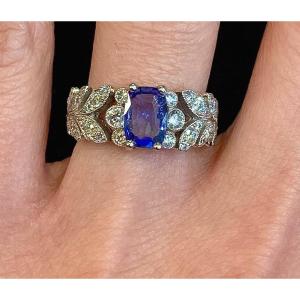 Sapphire And Diamond Leaf Ring 