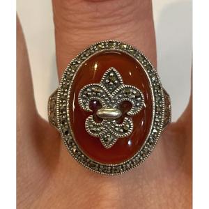 Bague Argent Fleur De Lys Cornaline