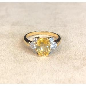 Bague Saphir Jaune Et Diamants