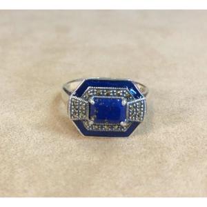 Bague Argent Lapis Lazuli Et Marcassites