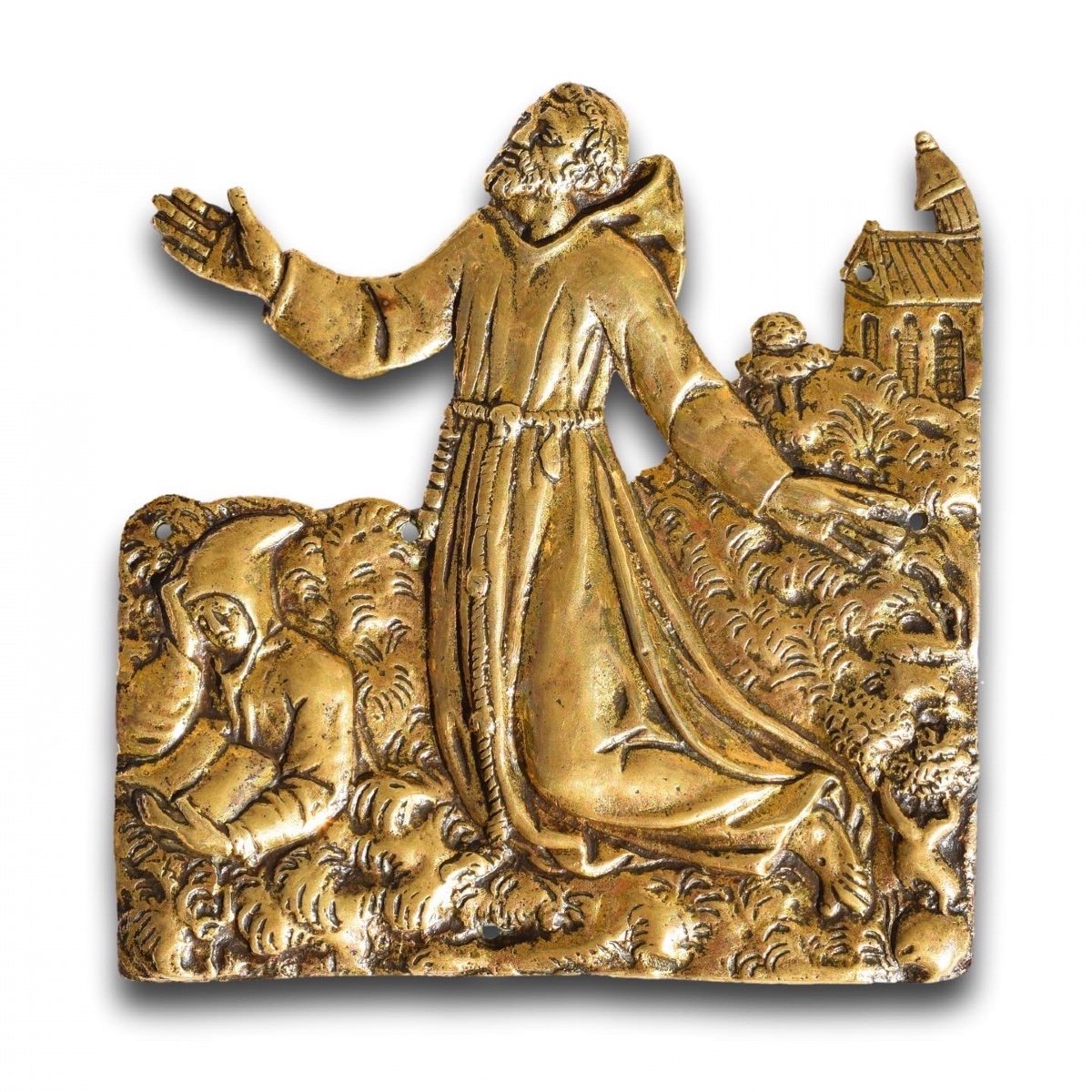 Plaquette En Bronze De l'Apparition De Saint Bruno. Français, Fin Du XVIIe Siècle. -photo-3