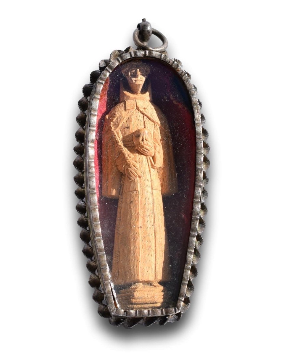 Silver Pendant With Saint Anthony. Spanish Colonial, 17th - 18th Century.-photo-3