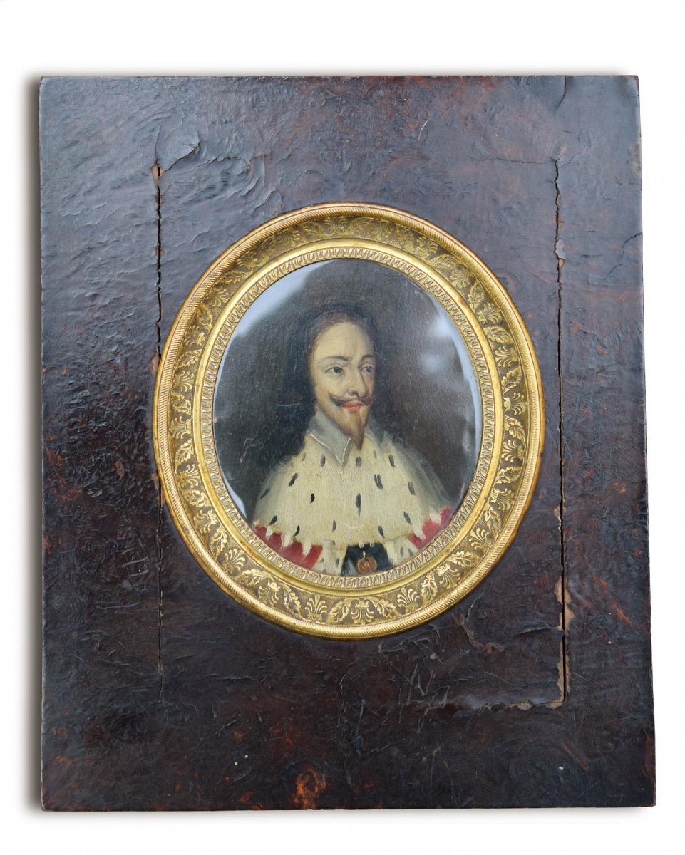 Portrait Miniature Of King Charles I Wearing Ermine. English, 17th Century.  -photo-2