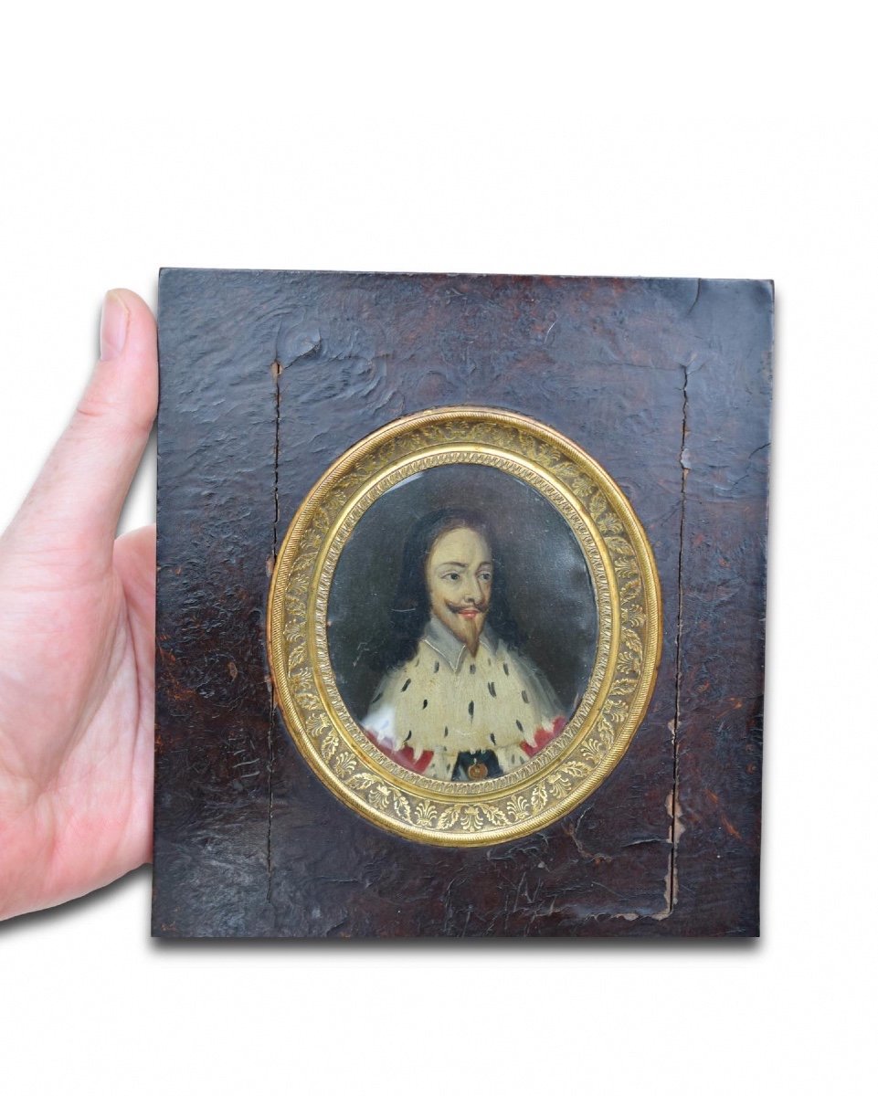 Portrait Miniature Of King Charles I Wearing Ermine. English, 17th Century.  -photo-3