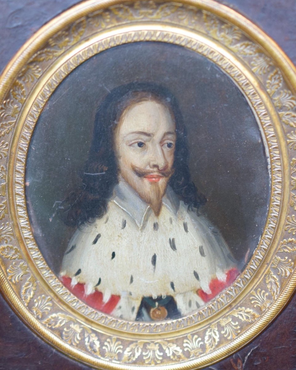 Portrait Miniature Of King Charles I Wearing Ermine. English, 17th Century.  