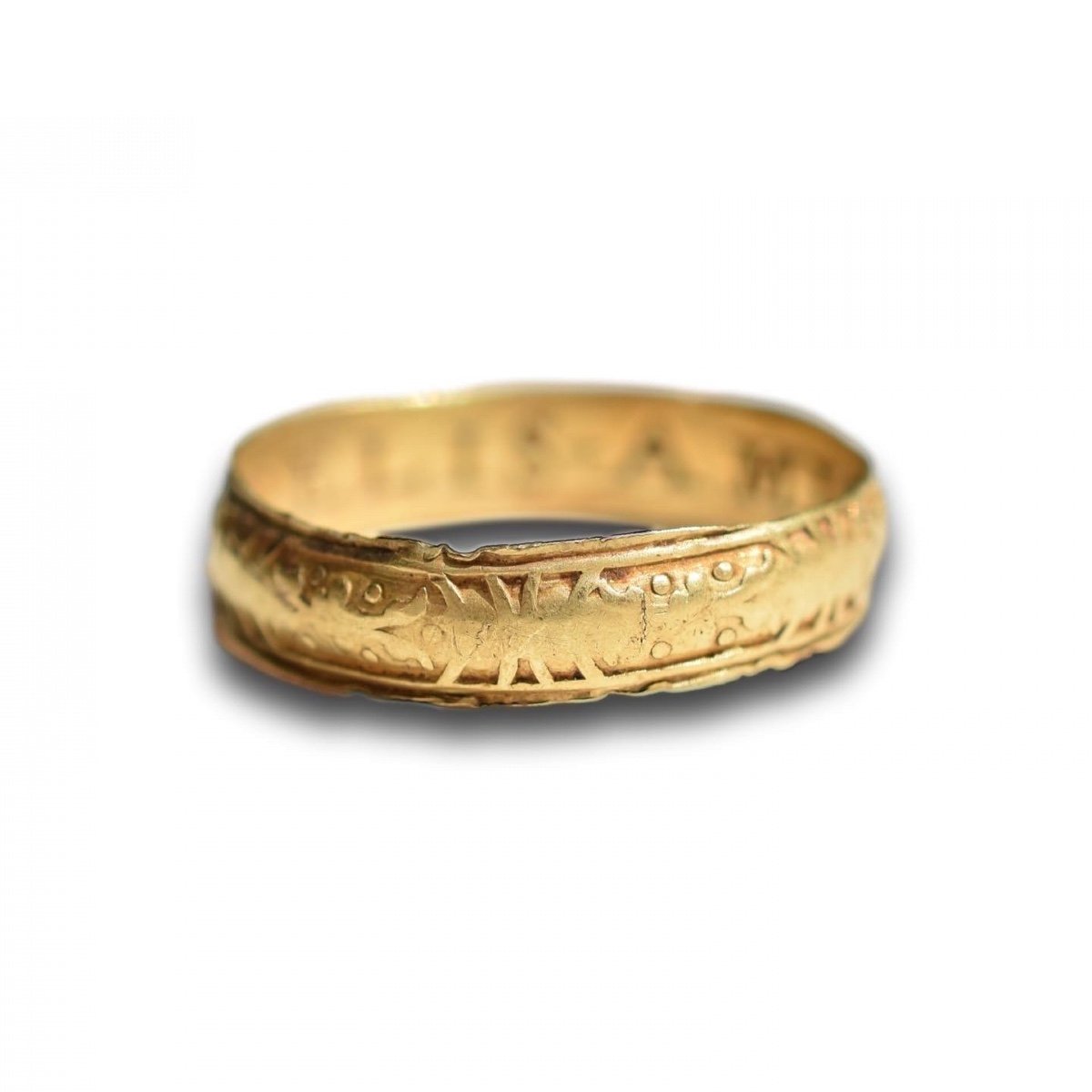 Proantic: Elizabethan Gold Posy Ring Inscribed In Latin. English, 16th