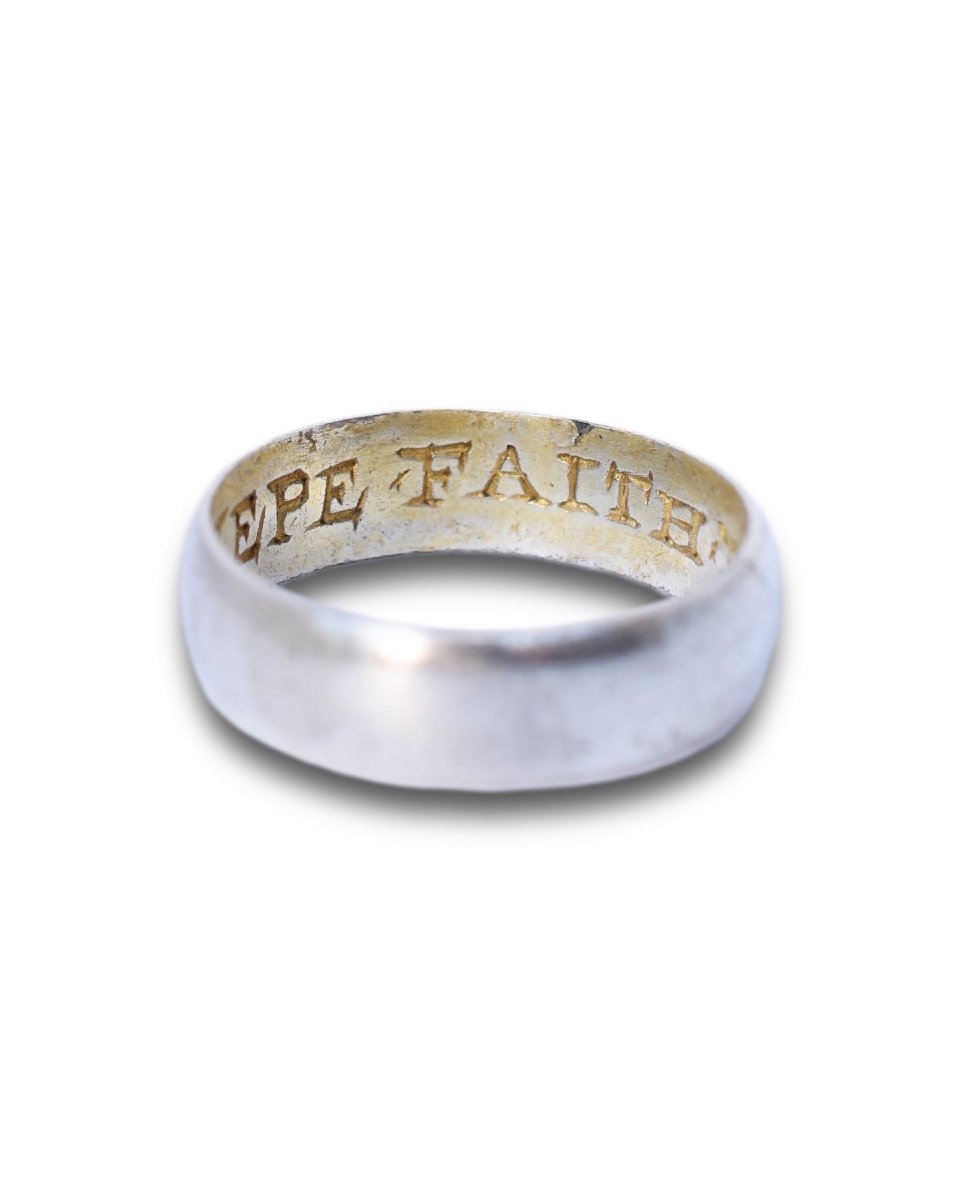 Silver Posy Ring; ‘kepe Faith Til Death’. English, 17th Century.-photo-2