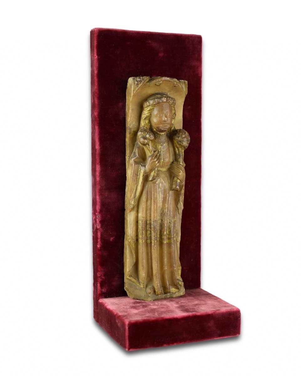 Nottingham Alabaster Sculpture Of A Female Saint. English, Early 15th Century.-photo-2