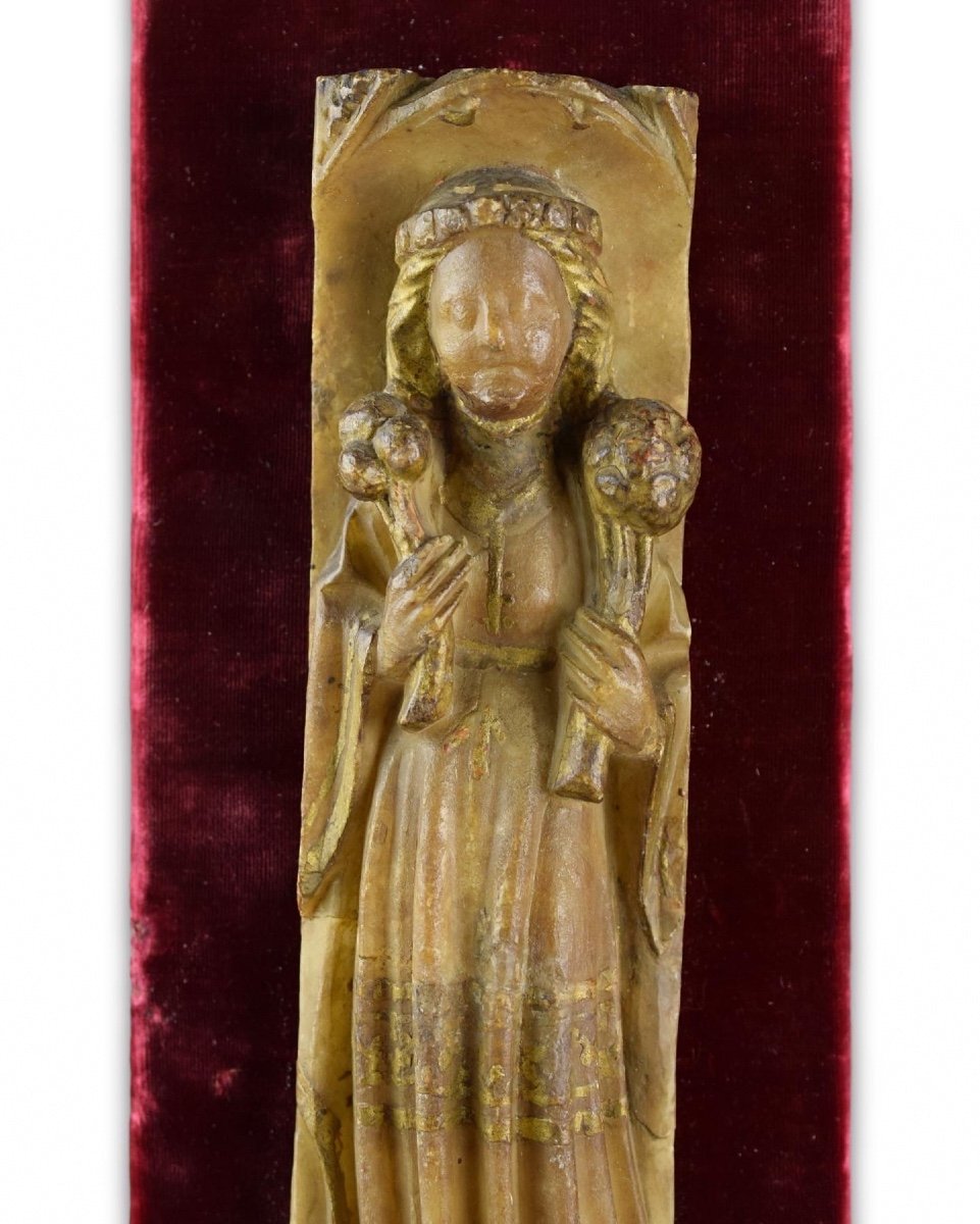 Nottingham Alabaster Sculpture Of A Female Saint. English, Early 15th Century.-photo-7