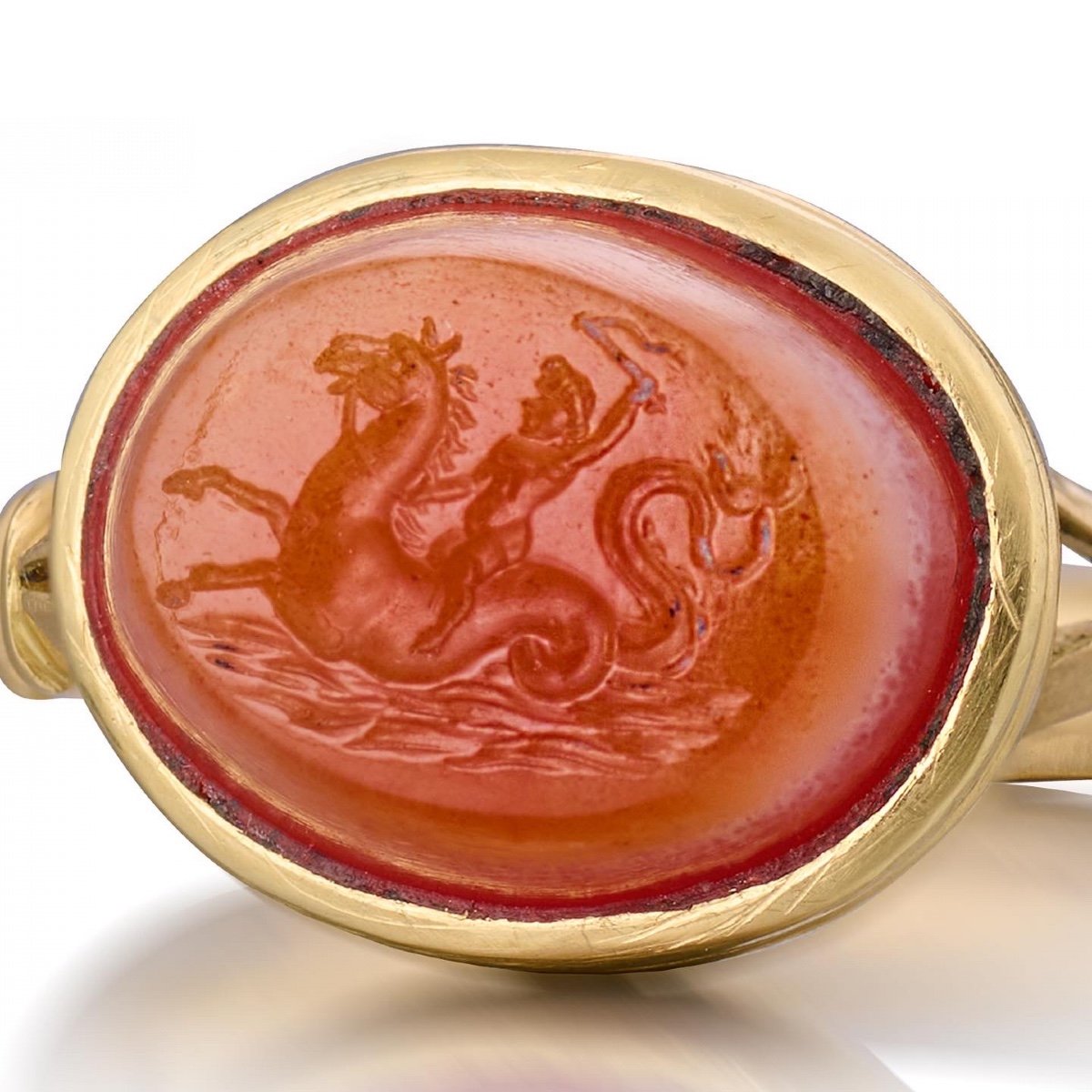 Gold Ring With An Intaglio Of Eros Riding A Hippocampus. 16th /17th Century.-photo-2