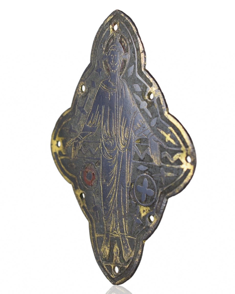 Champlevé Enamel Plaque Of Christ In Majesty. French, Limoges, 13th Century.-photo-2