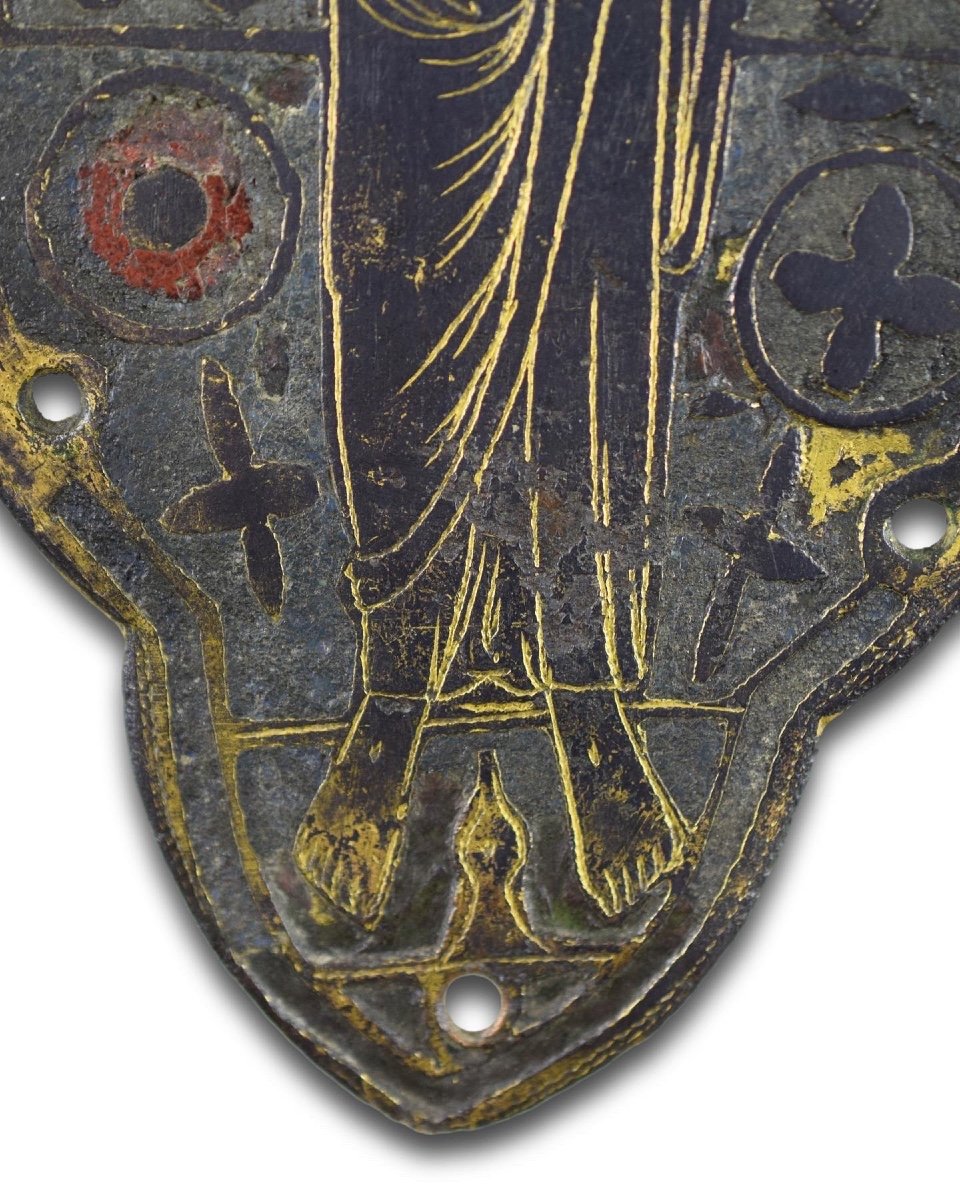 Champlevé Enamel Plaque Of Christ In Majesty. French, Limoges, 13th Century.-photo-4