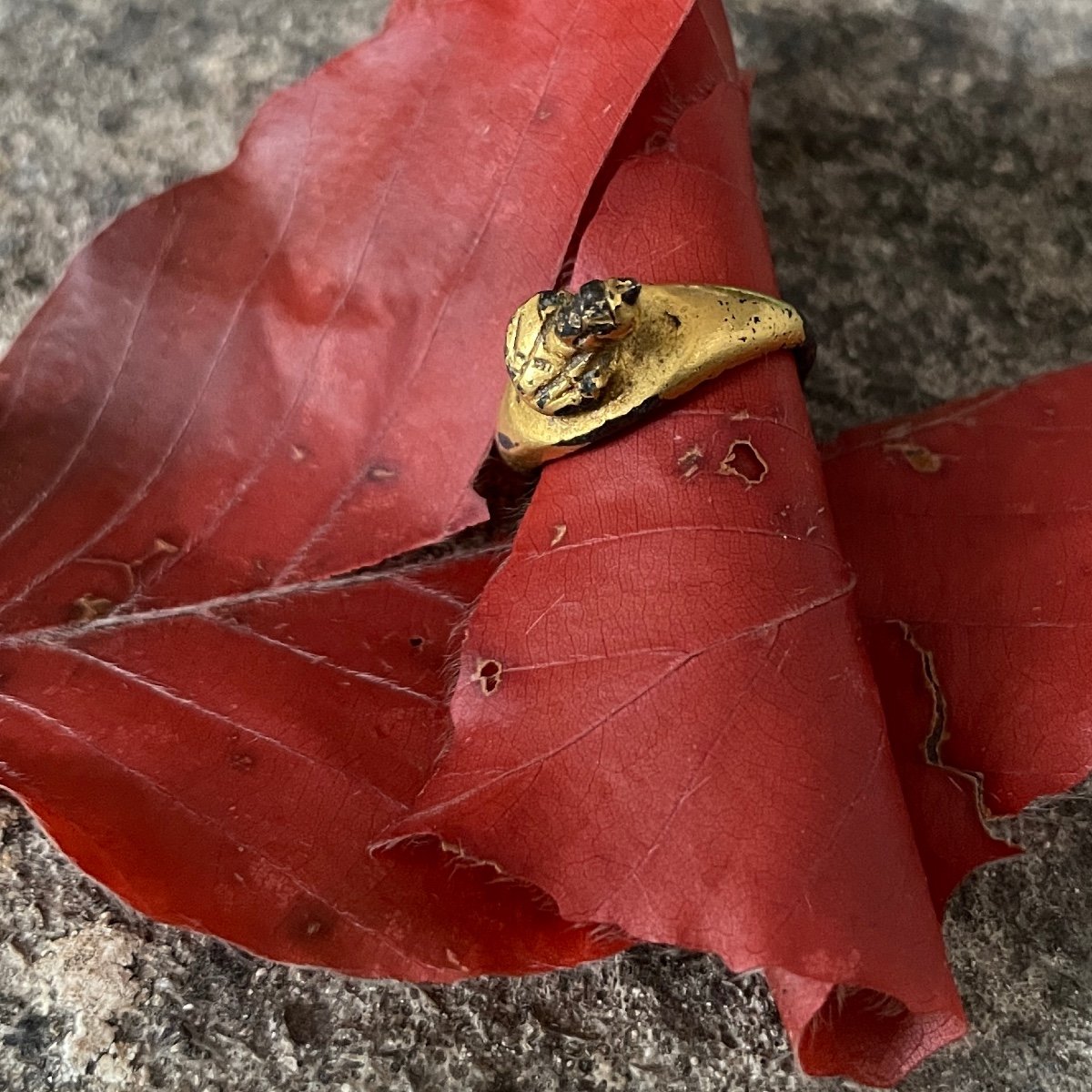 Bague En Bronze Doré Au Buste De Minerve. Romain, 1er / 2ème Siècle Après Jc.  -photo-4