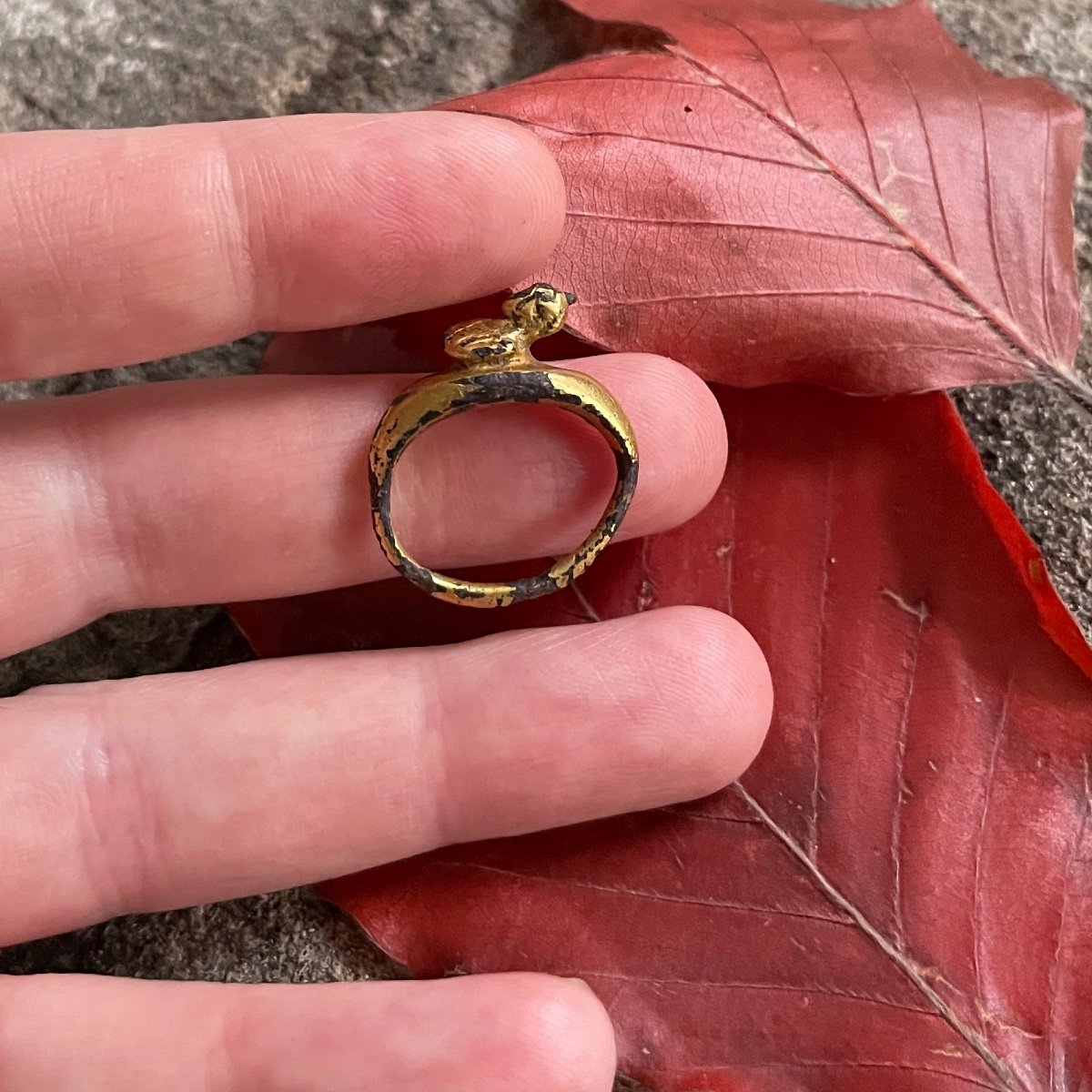 Bague En Bronze Doré Au Buste De Minerve. Romain, 1er / 2ème Siècle Après Jc.  -photo-6