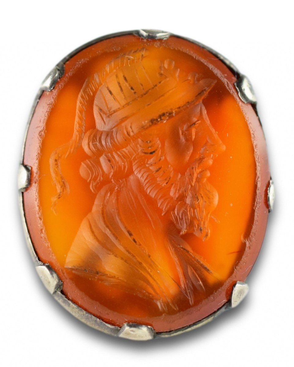 Georgian Silver Seal With A Carnelian Intaglio Of A Warrior. English, C. 1800.