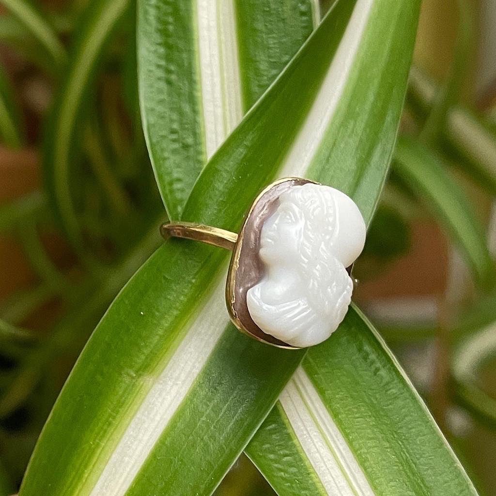 Proantic: Sardonyx Cameo Of A Noble-woman In A Gold Ring. Italian, 15t