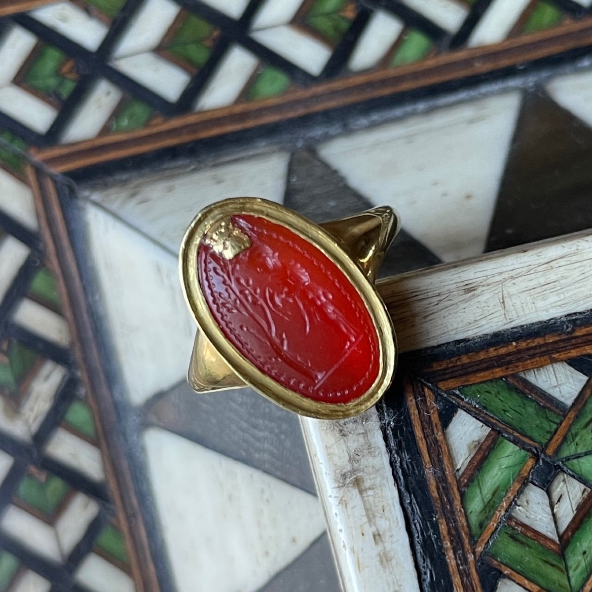 Ancient Greek Carnelian Amygdaloid Intaglio Ring. Archaic Period, 5th Century Bc-photo-7