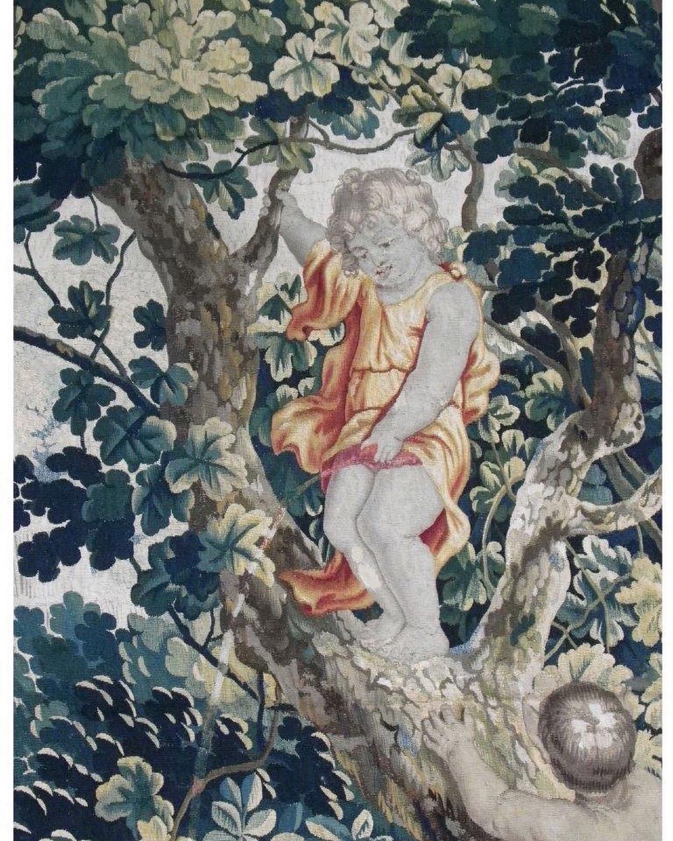 Tapestry Panel With Frolicking Fauns And Putti. Brussels, Early 18th Century. -photo-2