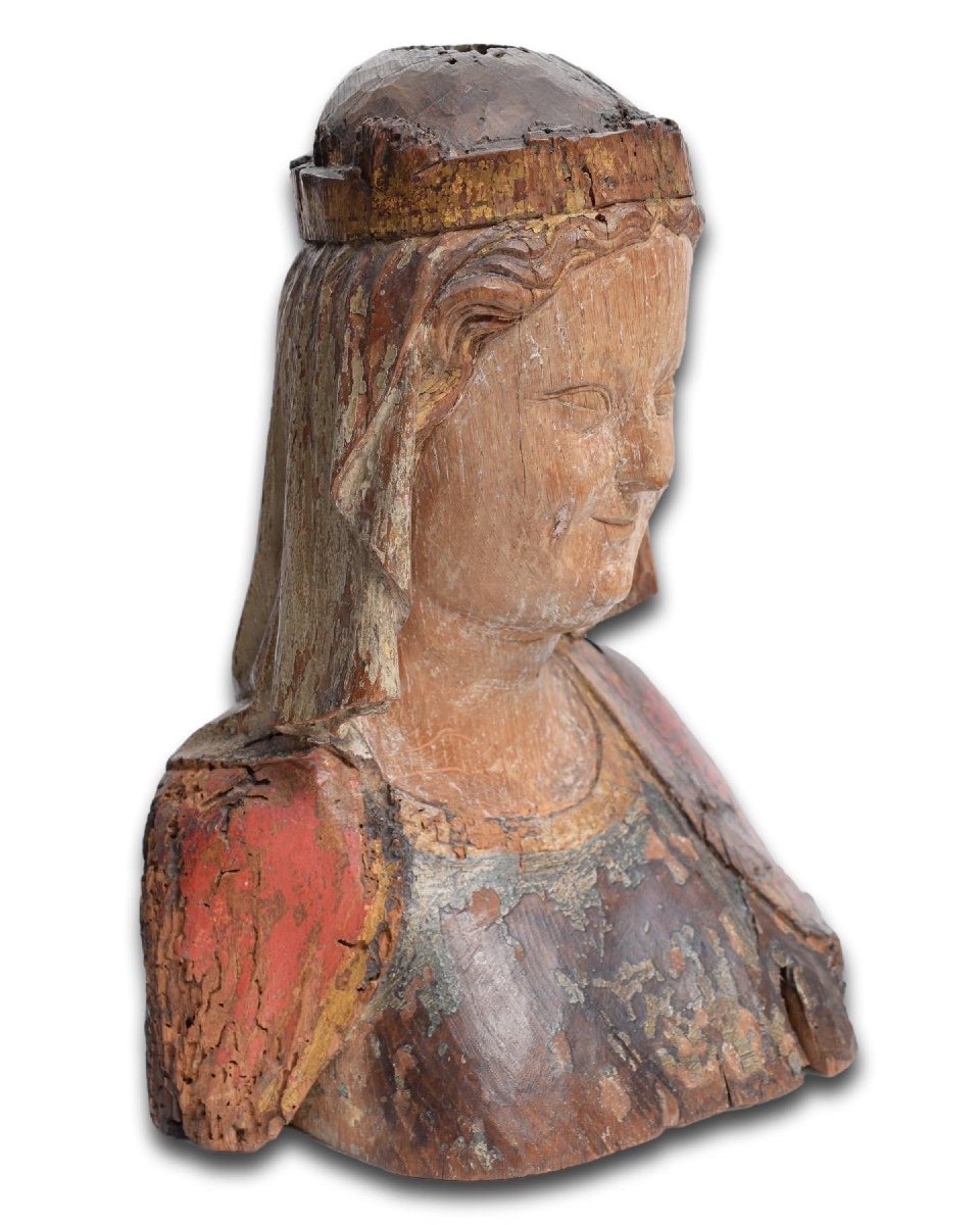 Polychromed Oak Bust Of The Virgin. French, Late 13th Century.-photo-1