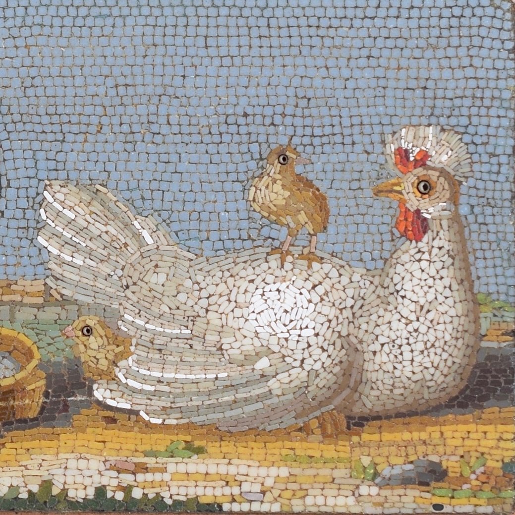 Micromosaic Plaque Of Chickens, Gioacchino Barberi. Italian, Early 19th Century.-photo-3