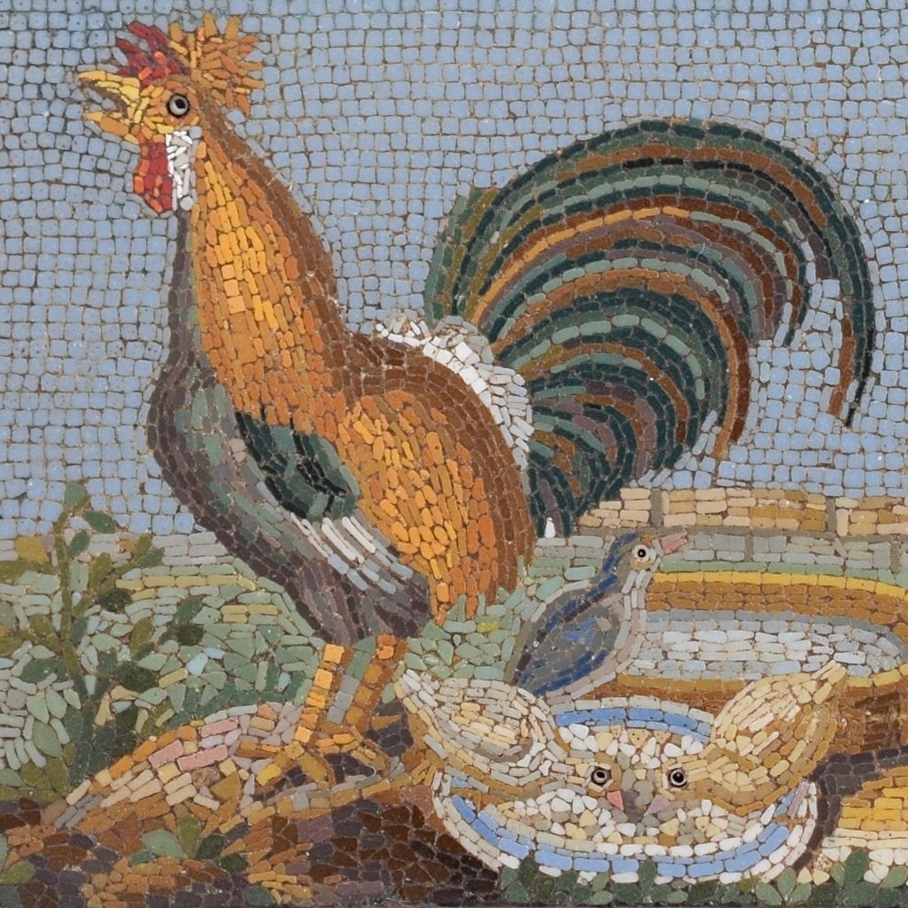 Micromosaic Plaque Of Chickens, Gioacchino Barberi. Italian, Early 19th Century.-photo-4