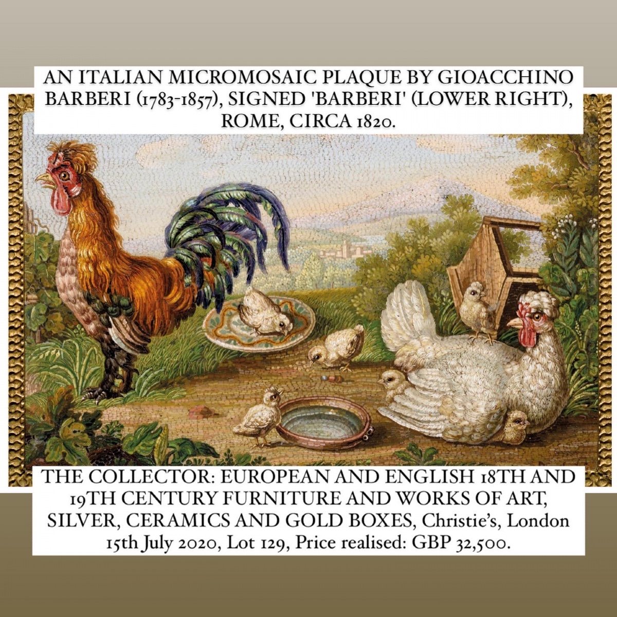 Micromosaic Plaque Of Chickens, Gioacchino Barberi. Italian, Early 19th Century.-photo-1