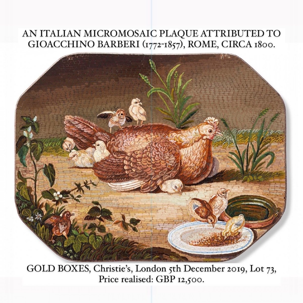 Micromosaic Plaque Of Chickens, Gioacchino Barberi. Italian, Early 19th Century.-photo-2