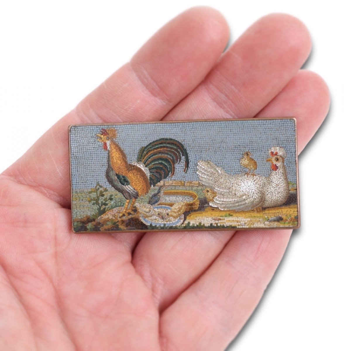 Micromosaic Plaque Of Chickens, Gioacchino Barberi. Italian, Early 19th Century.-photo-5