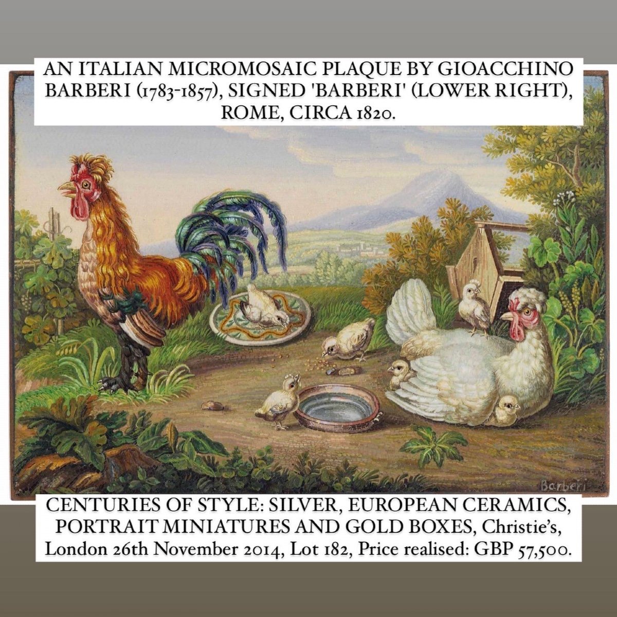 Micromosaic Plaque Of Chickens, Gioacchino Barberi. Italian, Early 19th Century.-photo-7