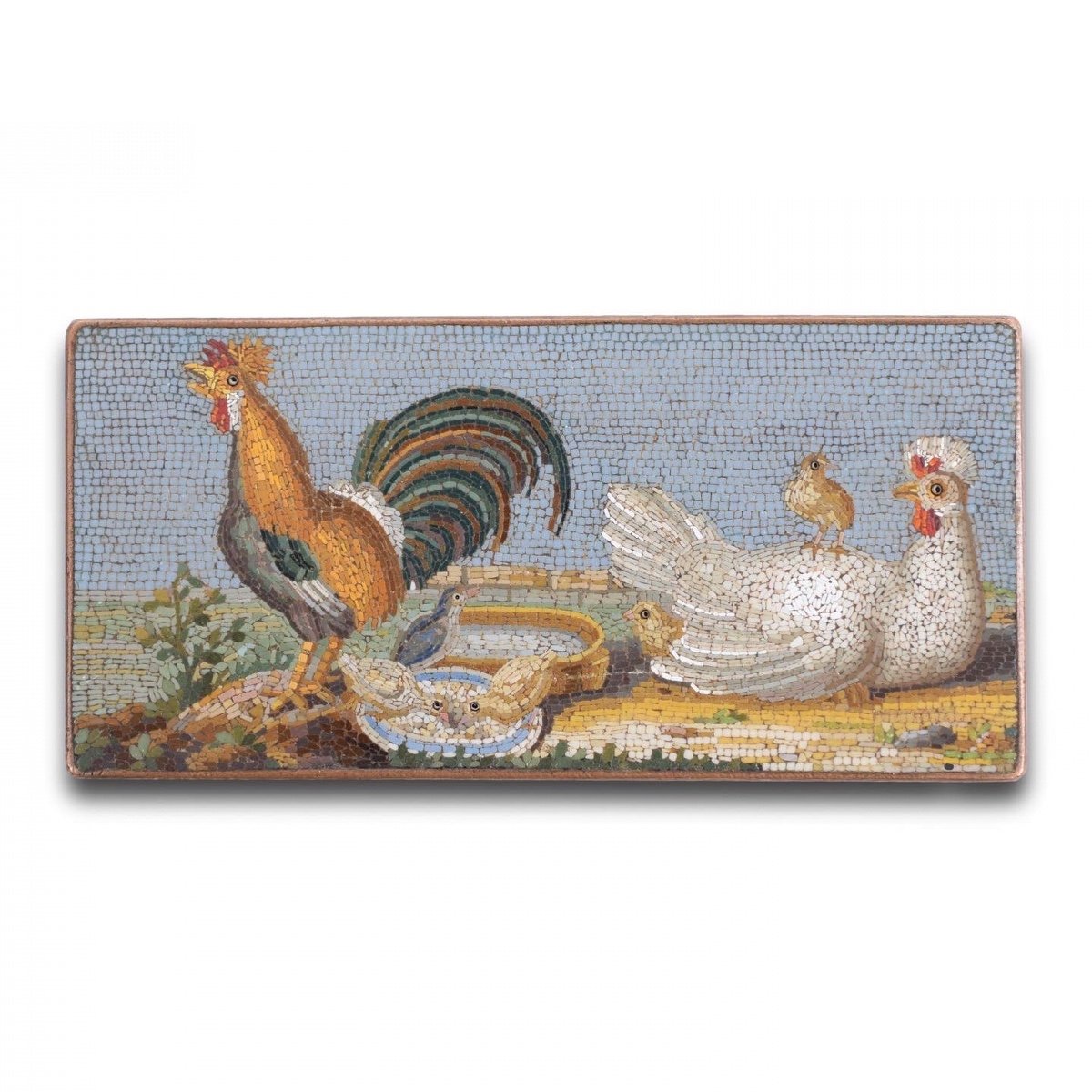 Micromosaic Plaque Of Chickens, Gioacchino Barberi. Italian, Early 19th Century.